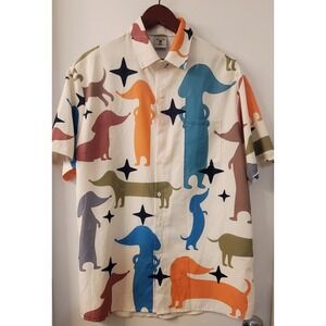 Aloha Shirt  L Atomic MCM Dachshund Dogs Mad Men Style Graphic Button  S/S Multi